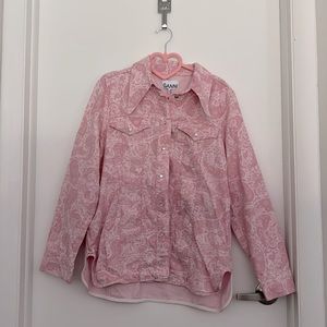 NWT Ganni Paisley Snap Button Denim Shirt, Pink, US 4/EU 36